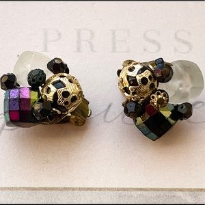 Vintage M West Germany cluster beaded clip on earrings
